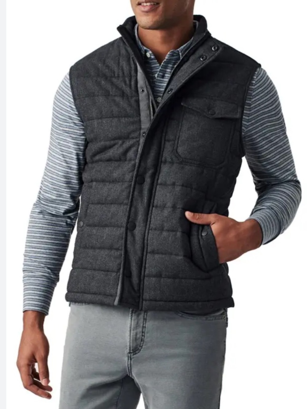 Faherty Teton Valley Dark Gray Men’s Quilted Vest Size Large
